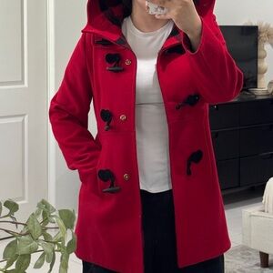 Betsey Johnson Red Wool Hooded Pea coat